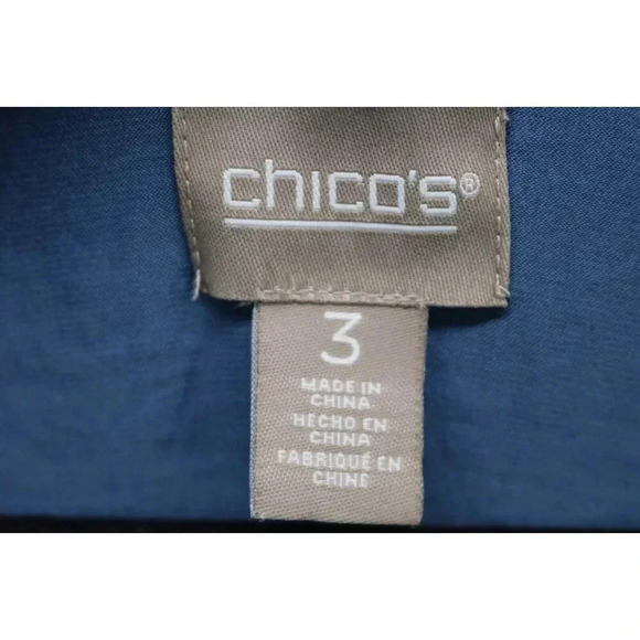 Chico's Blue Satin Layered Top-3/4 Sleeve-Size 3 or XL - Picture 4 of 9